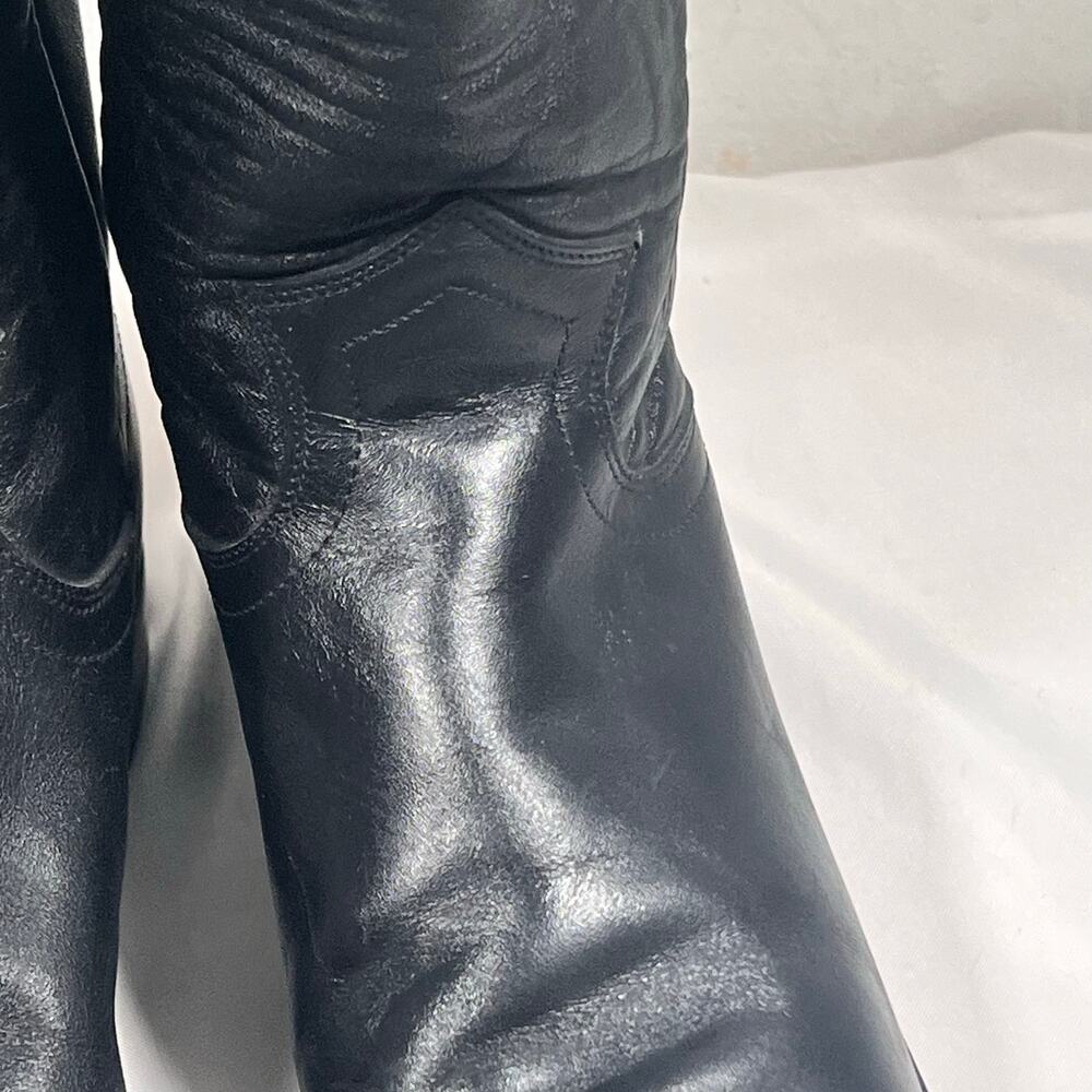 Justin Black Leather Roper Cowboy Boots Women's 6.5 L3703 Round Toe Western - Picture 9 of 16